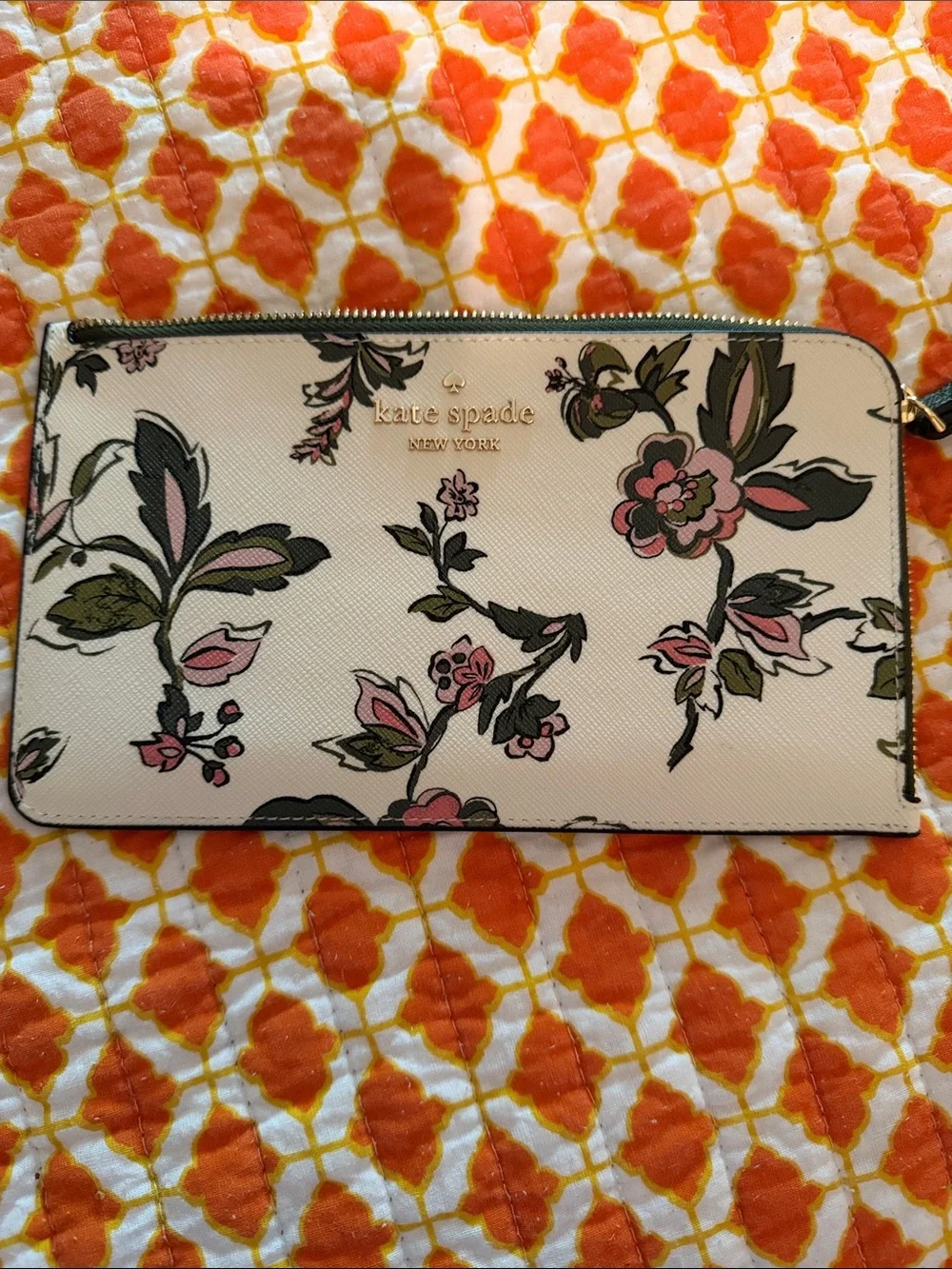 kate spade Floral Wristlet in Cream, Pink, Green and Black
